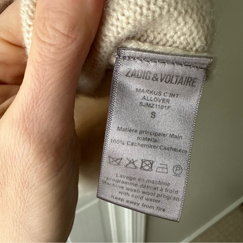 ZADIG VOLTAIRE Markus Cashmere Sweater Cream with Red and Pink Hearts EUC small - Picture 6 of 7
